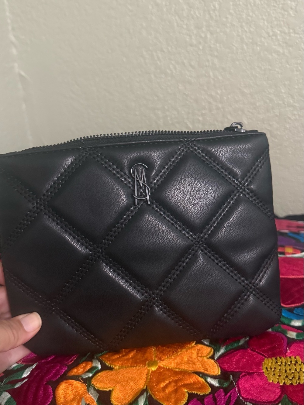 Steve Madden Black Quilted Cosmetic Pouch